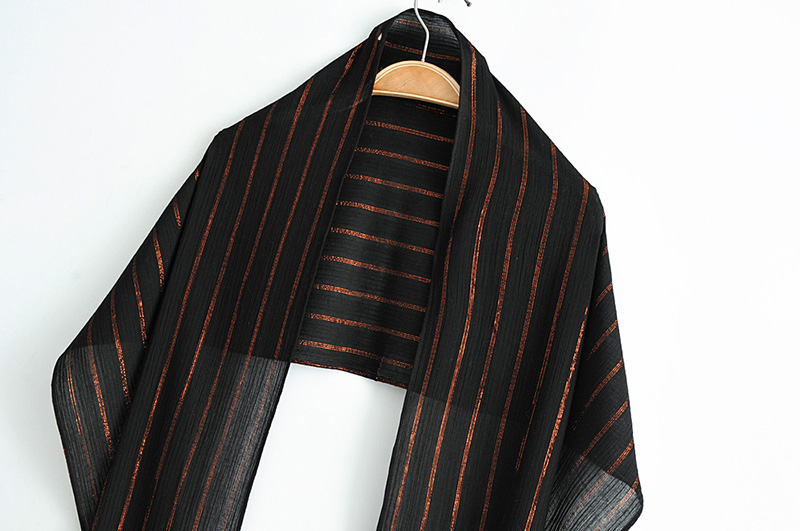 Fashion Black Gold Silk Vertical Striped Scarf Shawl,Thin Scaves