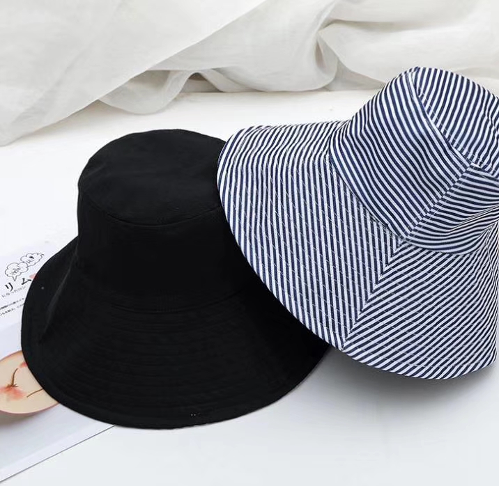 Fashion Navy Blue + Beige Double-sided Fisherman Hat,Sun Hats