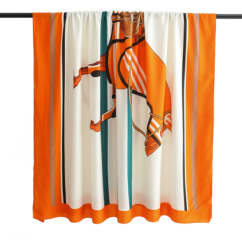 Fashion Orange Horse Printed Silk Scarf Sunscreen Shawl,Thin Scaves