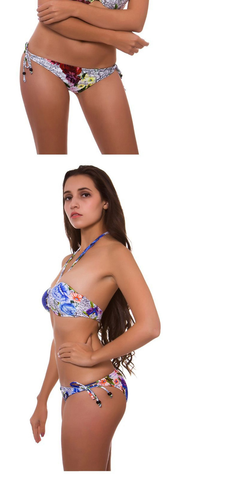 Fashion Brown Floral Split Swimsuit,Bikini Sets