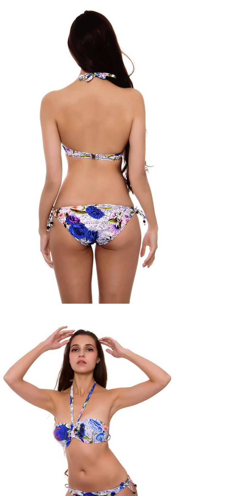 Fashion Blue Floral Split Swimsuit,Bikini Sets