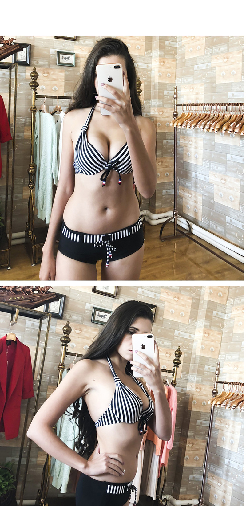 Fashion Black Striped Split Swimsuit,Bikini Sets