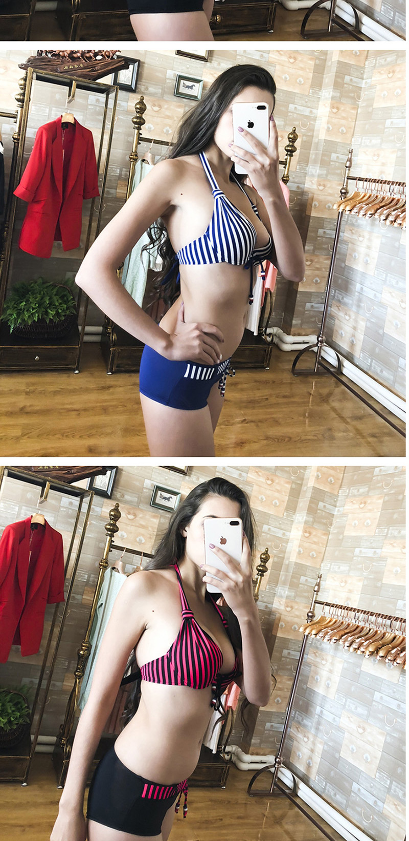 Fashion Red Striped Split Swimsuit,Bikini Sets