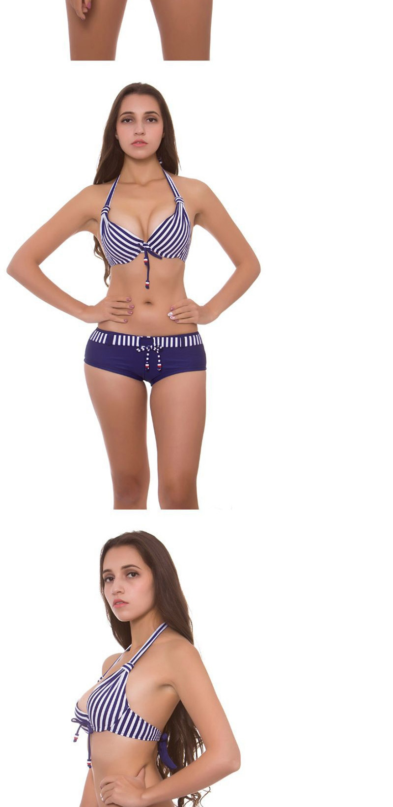 Fashion Dark Blue Striped Split Swimsuit,Bikini Sets