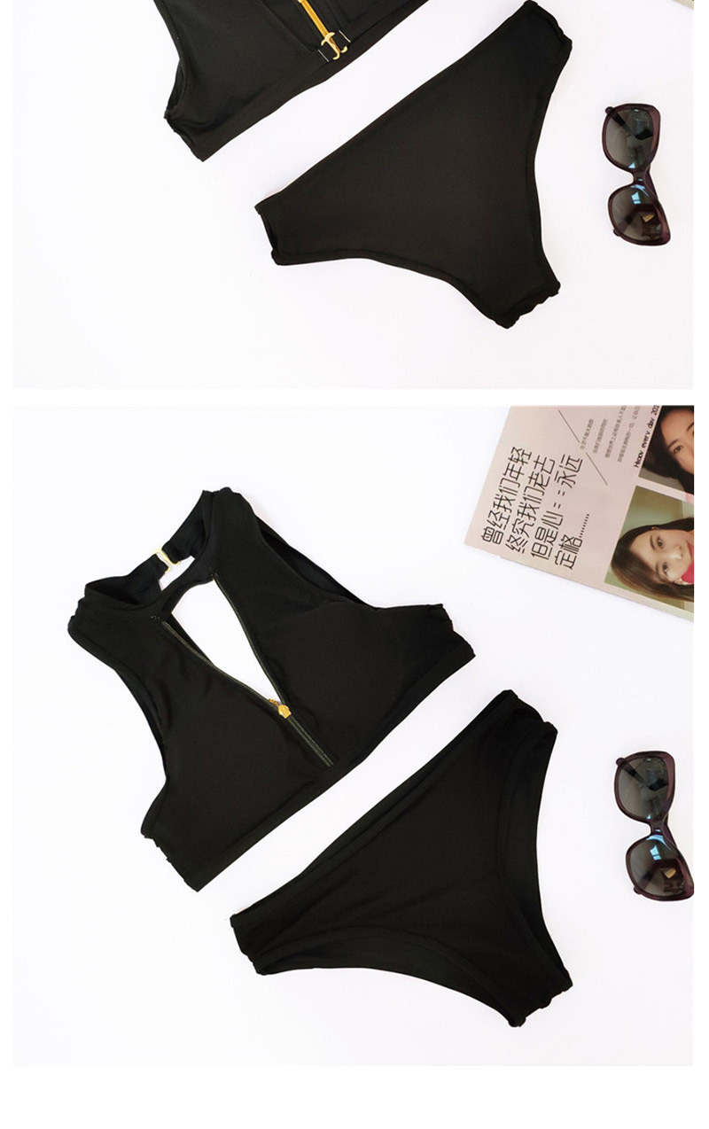Fashion Black Zipper Split Swimsuit,Bikini Sets