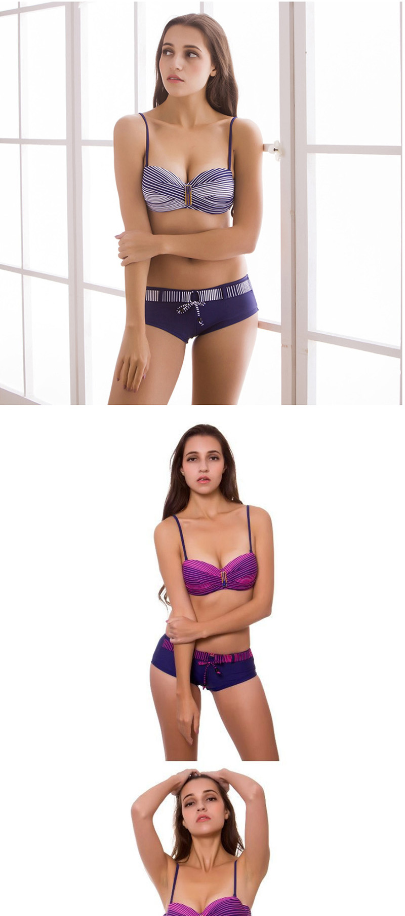Fashion Purple Striped Split Swimsuit,Bikini Sets