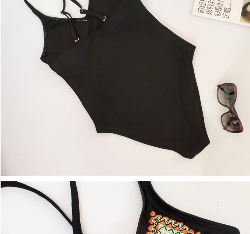 Fashion Black Geometric Print One-piece Swimsuit,One Pieces