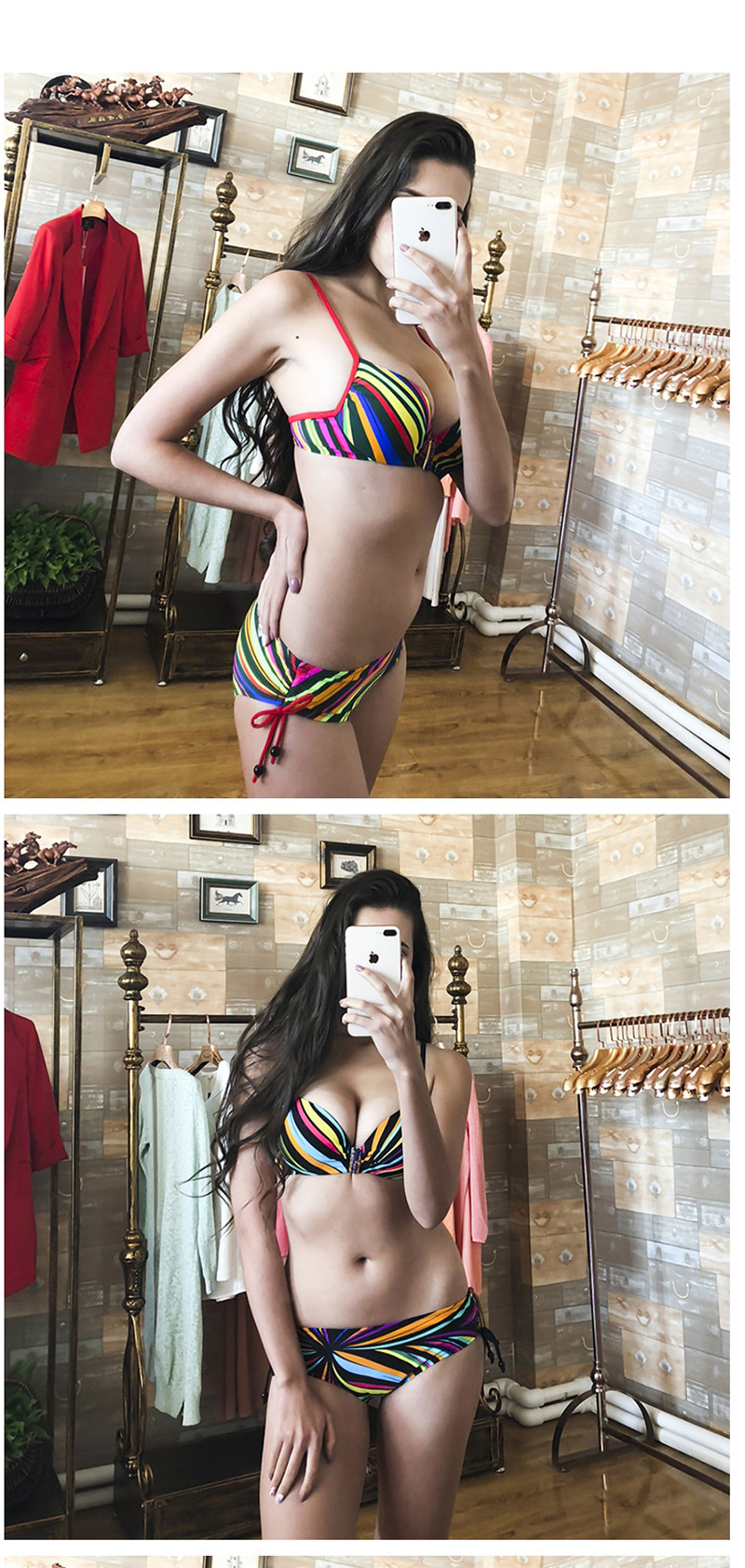 Fashion Red Rainbow Striped Split Swimsuit,Bikini Sets