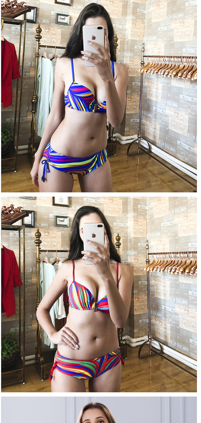 Fashion Black Rainbow Striped Split Swimsuit,Bikini Sets
