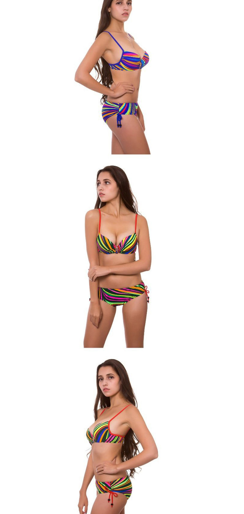 Fashion Blue Rainbow Striped Split Swimsuit,Bikini Sets