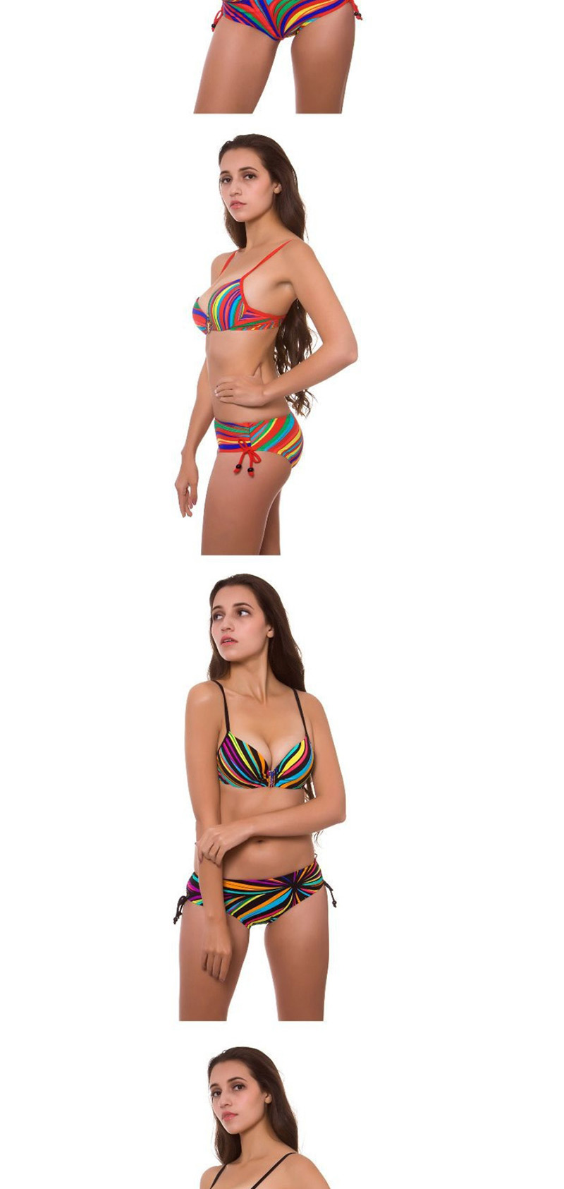 Fashion Green Rainbow Striped Split Swimsuit,Bikini Sets