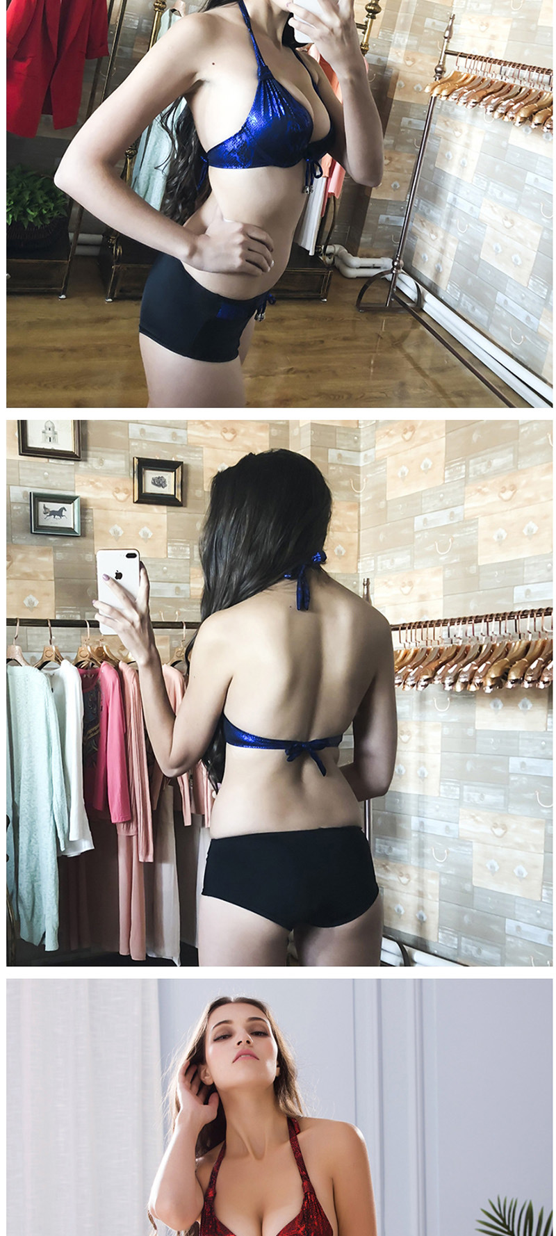 Fashion Blue Snake Skin Split Swimsuit,Bikini Sets