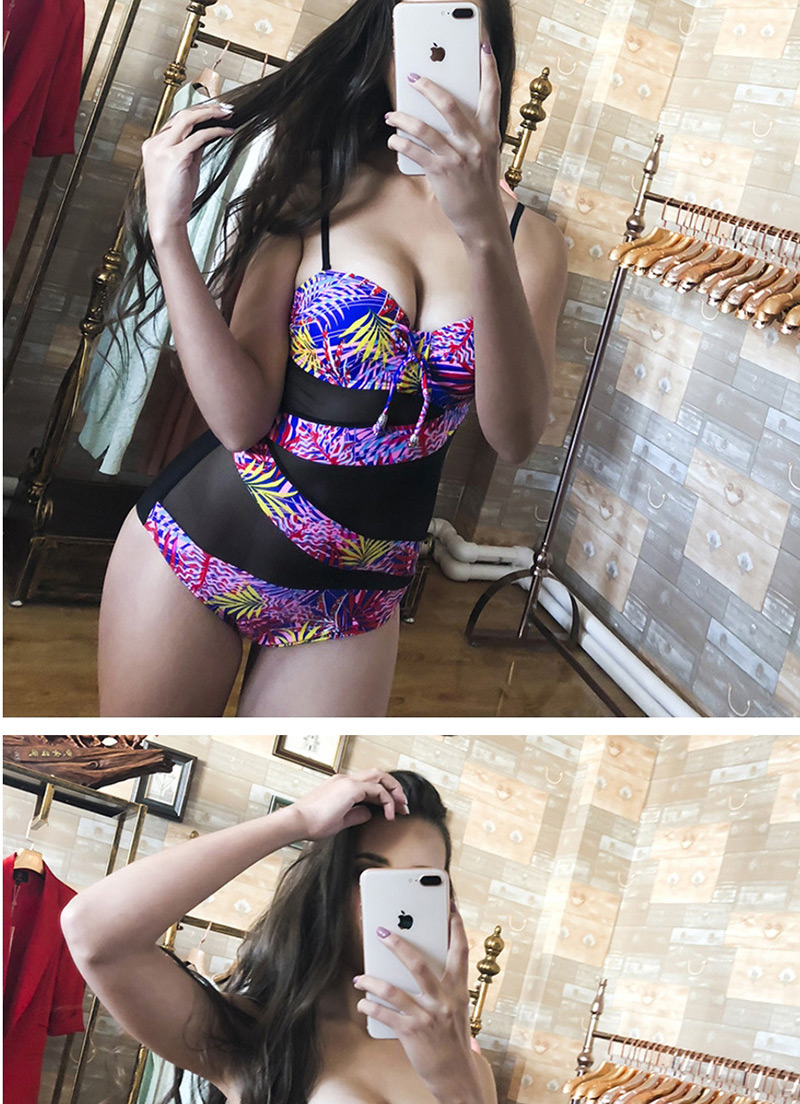 Fashion Picture 1 Rainbow Color Mosaic One-piece Swimsuit,One Pieces