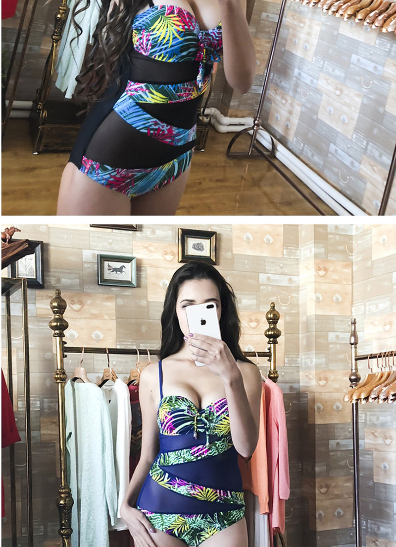 Fashion Picture 4 Rainbow Color Mosaic One-piece Swimsuit,One Pieces
