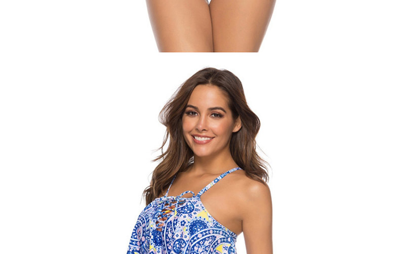 Fashion Blue Floral Split Swimsuit,Bikini Sets