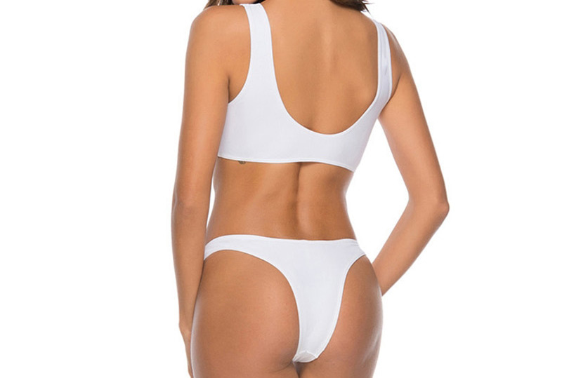 Fashion White Front Buckle Split Swimsuit,Bikini Sets