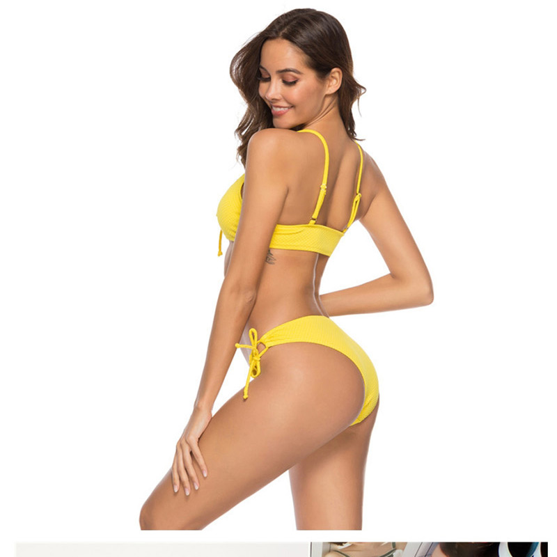 Fashion Yellow Drawstring Straps Split Swimsuit,Bikini Sets
