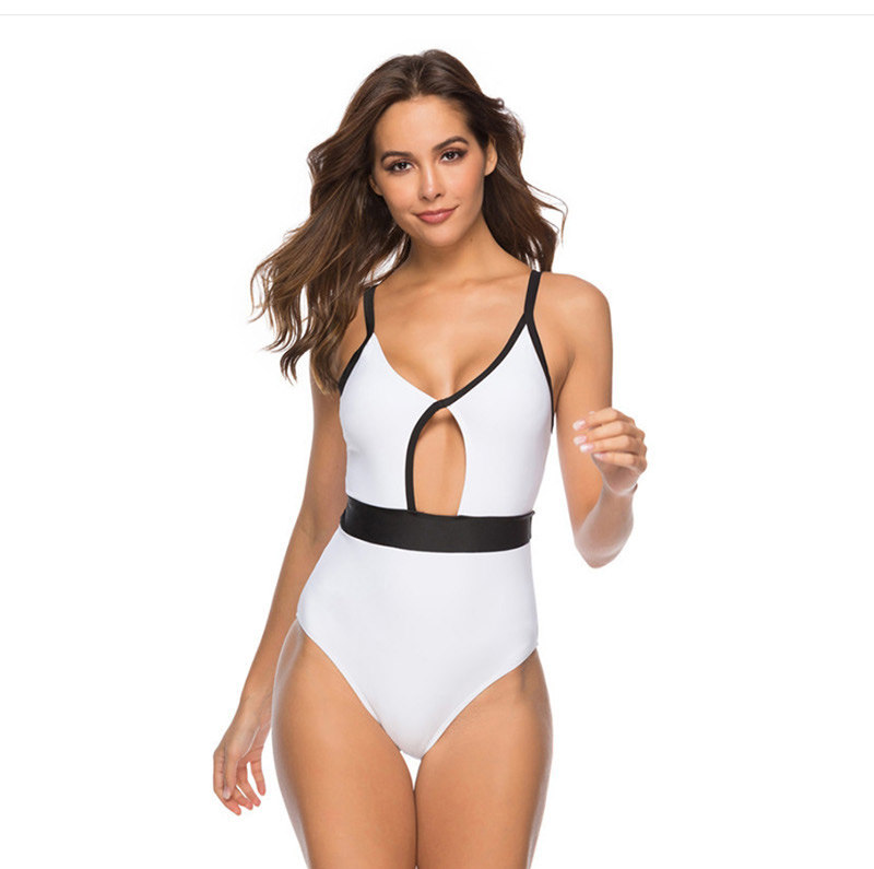 Fashion White Black And White One-piece Swimsuit,One Pieces