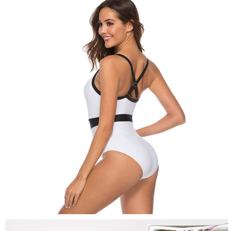 Fashion White Black And White One-piece Swimsuit,One Pieces