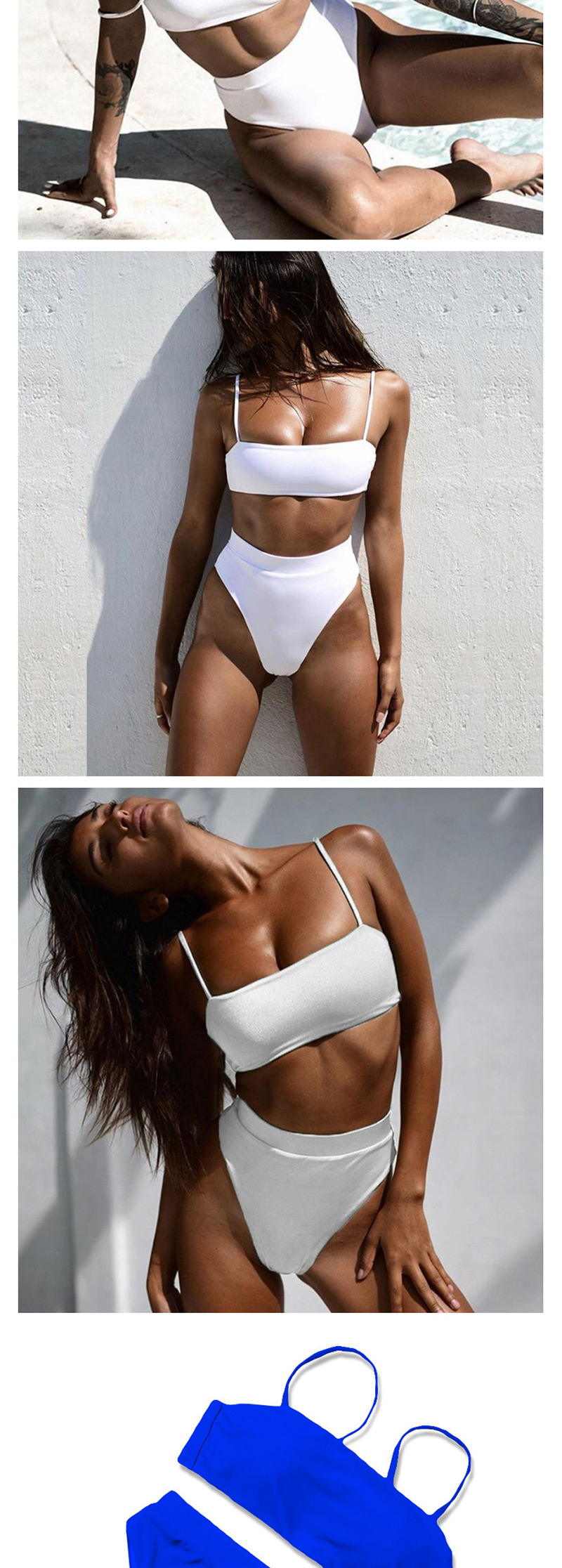 Fashion White High Waist Solid Color Double-sided Split Swimsuit,Bikini Sets
