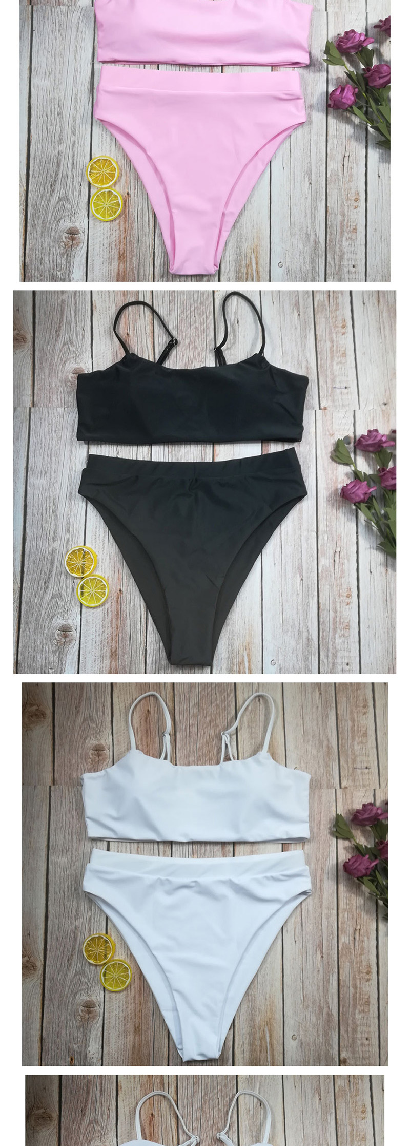 Fashion Black High Waist Solid Color Double-sided Split Swimsuit,Bikini Sets