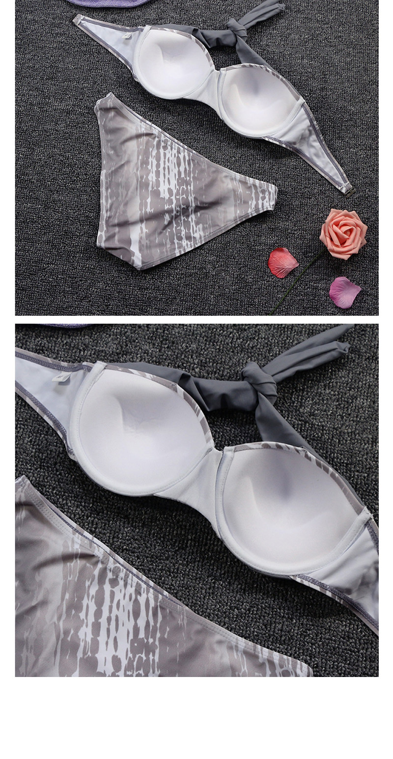 Fashion Gray Gradient Printed And Gathered Split Swimsuit,Bikini Sets