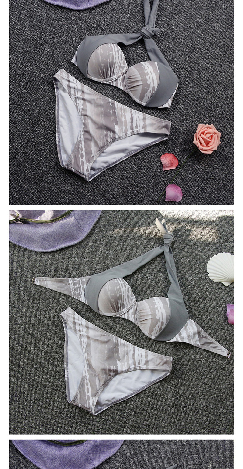 Fashion Gray Gradient Printed And Gathered Split Swimsuit,Bikini Sets