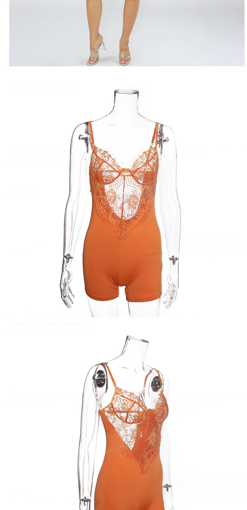Fashion Orange Lace Hook Flower Strapless Backless One-piece Suit,SLEEPWEAR & UNDERWEAR