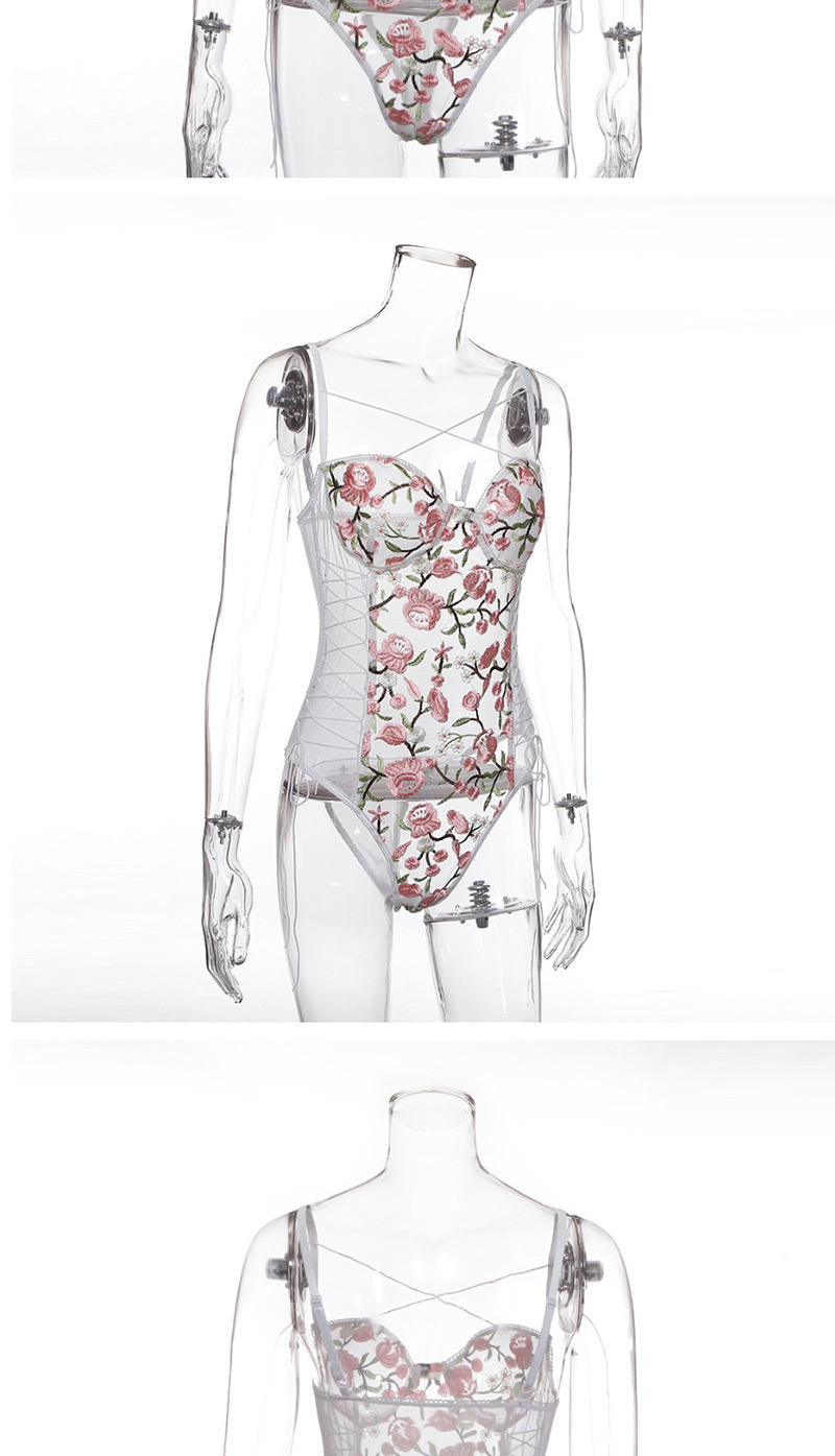 Fashion White Lace Flower Mesh Gauze Stitching Jumpsuit,SLEEPWEAR & UNDERWEAR