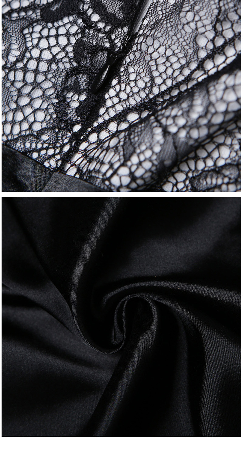 Fashion Black Satin Lace Stitching Dress,SLEEPWEAR & UNDERWEAR