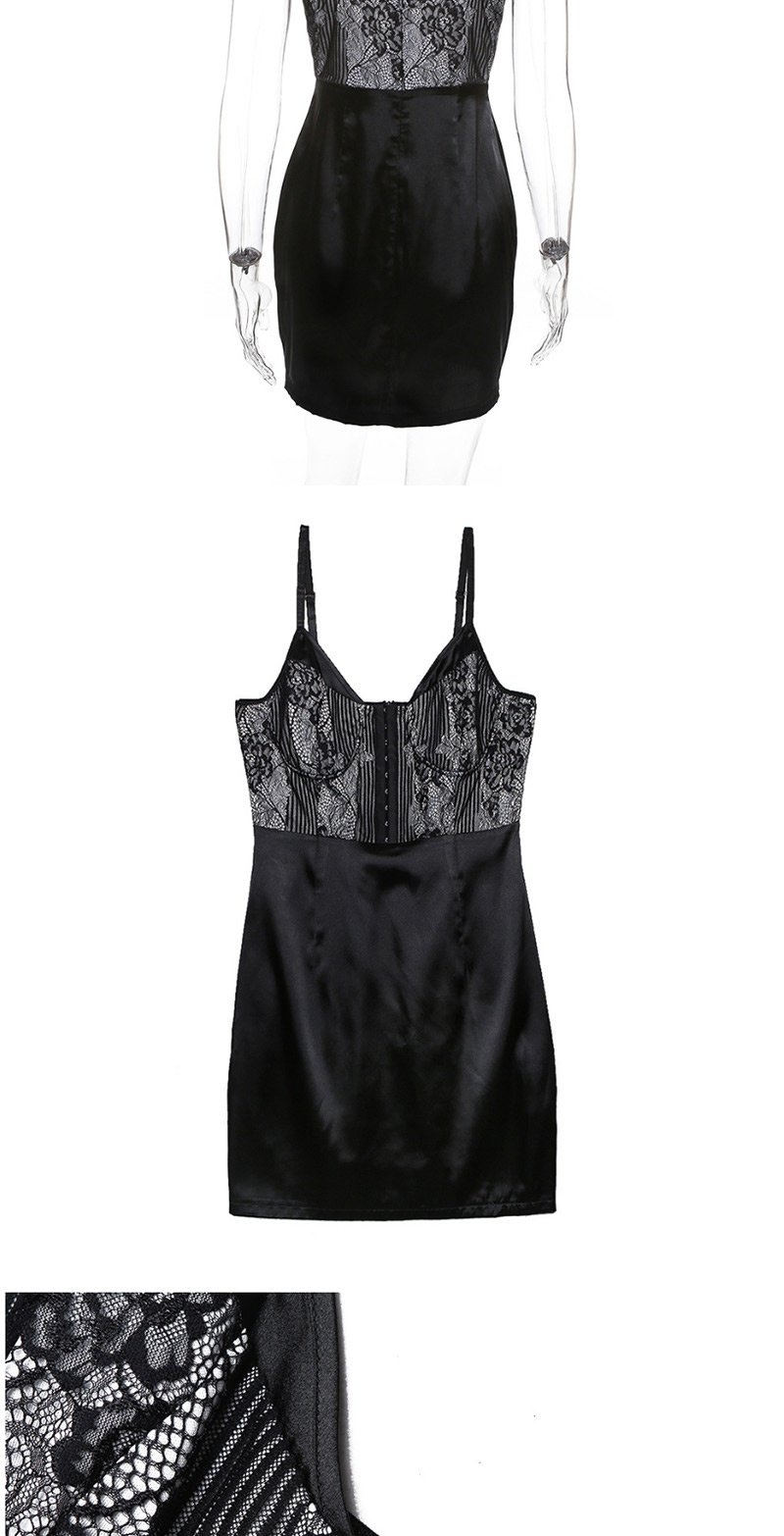 Fashion Black Satin Lace Stitching Dress,SLEEPWEAR & UNDERWEAR