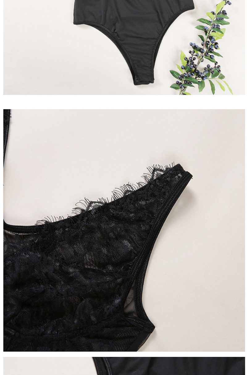 Fashion Black Lace Stitching Water Soluble Flowers Perspective Fun Onesies,SLEEPWEAR & UNDERWEAR