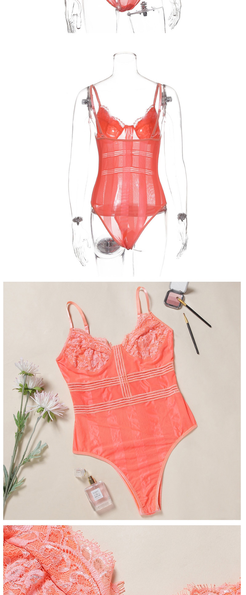 Fashion Pink Lace Lace Sling Jumpsuit,SLEEPWEAR & UNDERWEAR