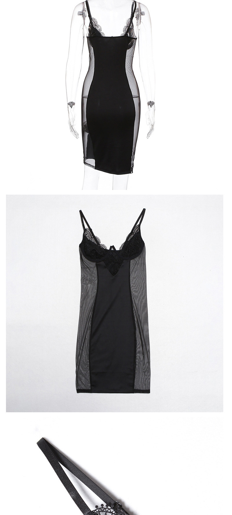 Fashion Black Lace Stitching Dress,SLEEPWEAR & UNDERWEAR