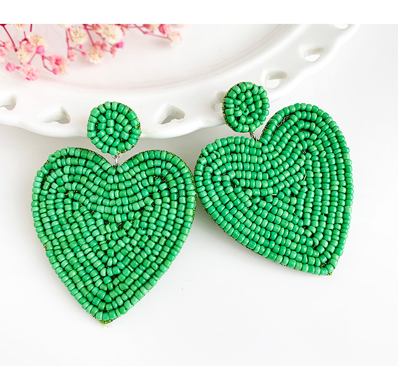 Fashion Green Felt Cloth Rice Beads Love Earrings,Drop Earrings