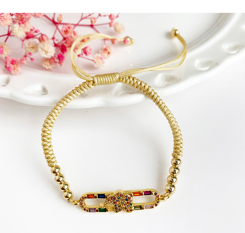 Fashion Light Khaki Copper Inlaid Zircon Braided Rope Beaded Elephant Bracelet,Bracelets
