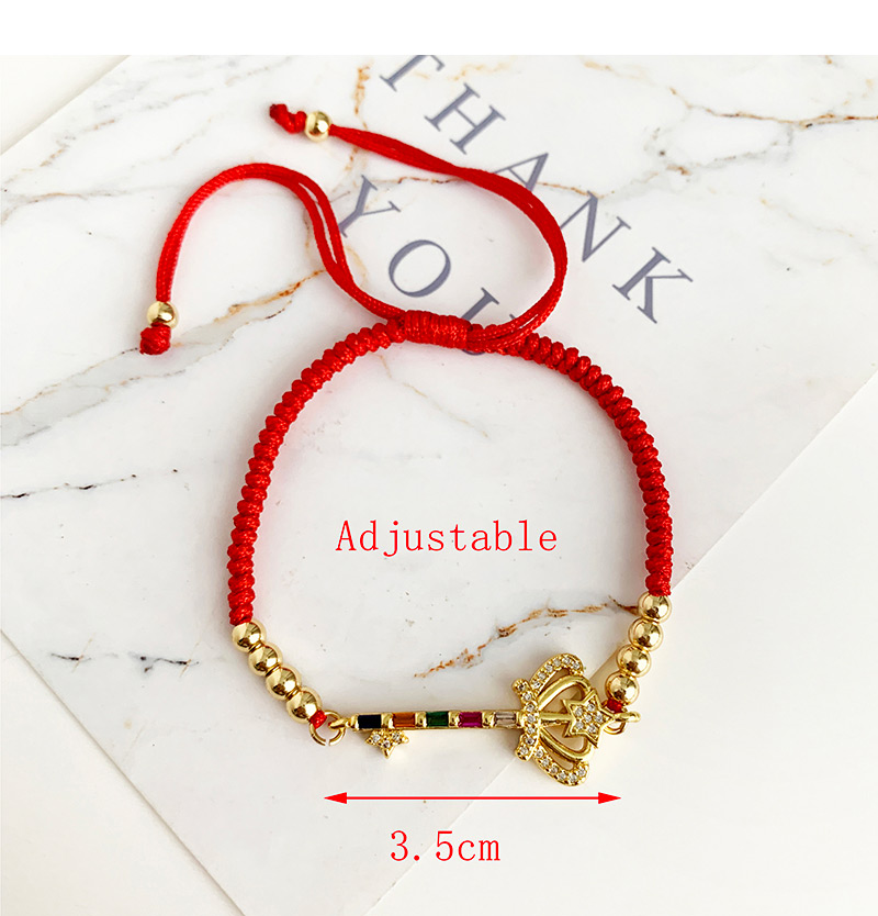 Fashion Red Copper Inlaid Zircon Braided Rope Beaded Crown Bracelet,Bracelets