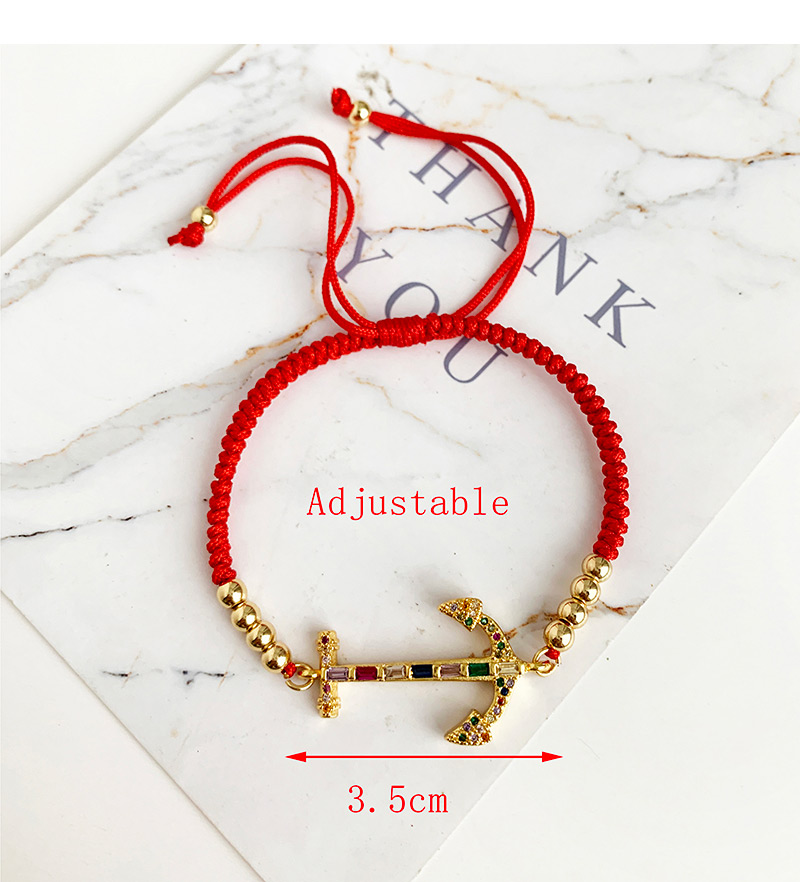 Fashion Red Copper Inlaid Zircon Braided Rope Beaded Anchor Bracelet,Bracelets
