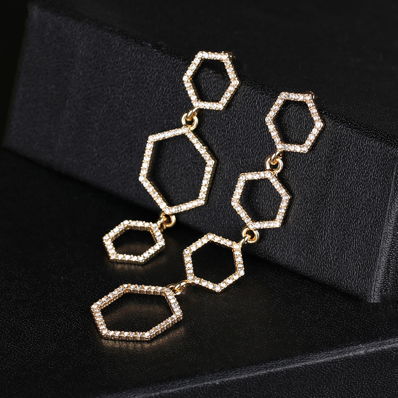 Fashion Real Gold Alloy Rhinestone Geometric Earrings,Korean Brooches