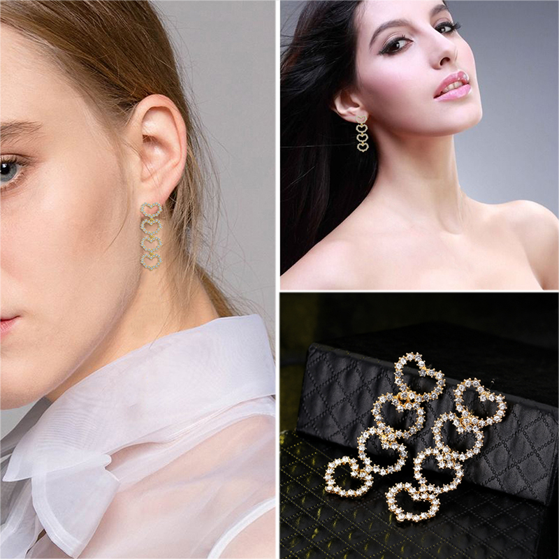 Fashion Real Gold Alloy Rhinestone Love Earrings,Korean Brooches