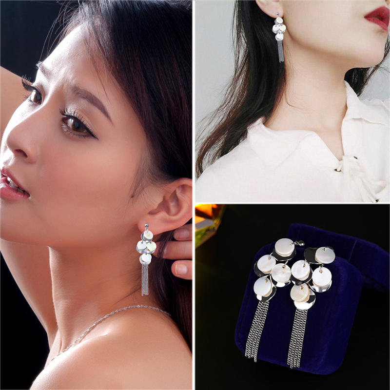 Fashion Real Platinum Alloy Shell Round Tassel Earrings,Korean Brooches