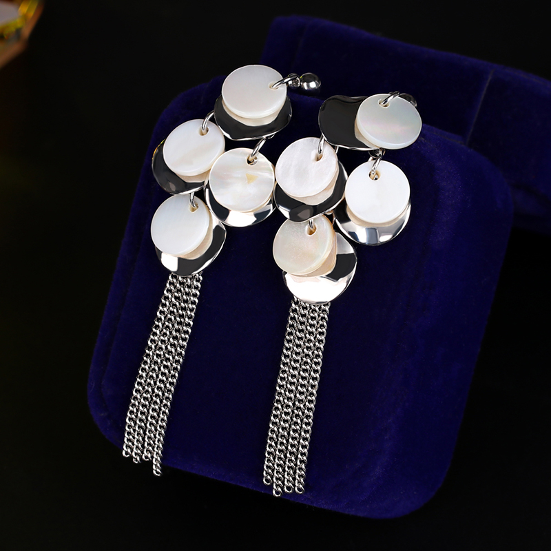 Fashion Real Platinum Alloy Shell Round Tassel Earrings,Korean Brooches
