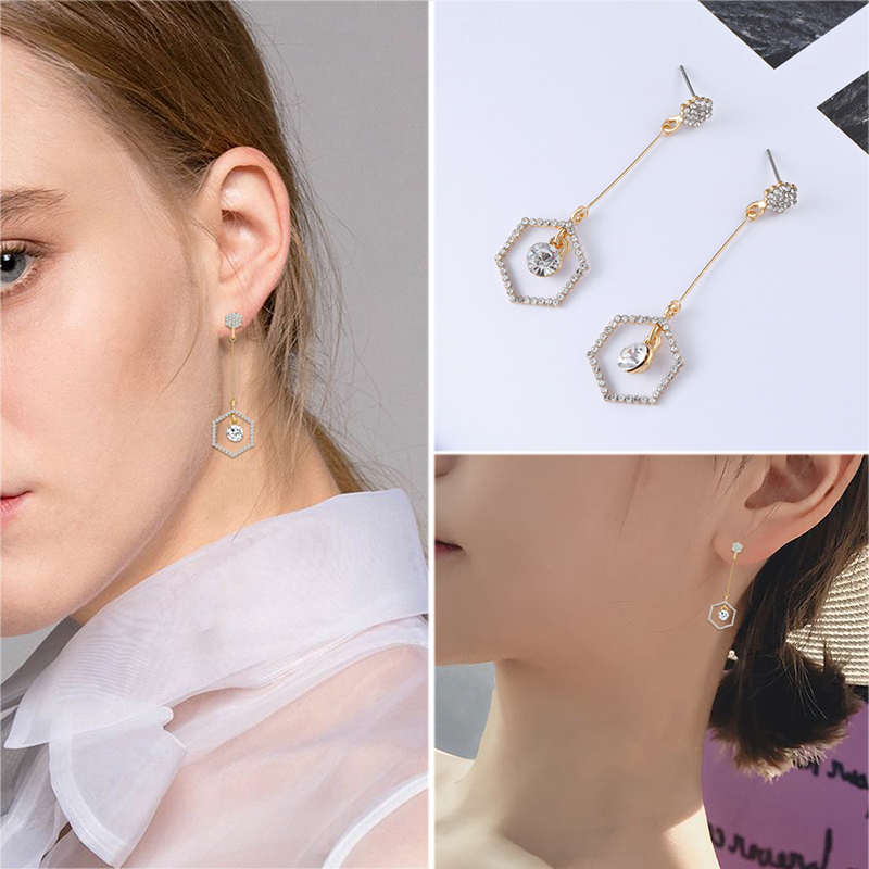 Fashion Real Gold Alloy Rhinestone Geometric Earrings,Korean Brooches