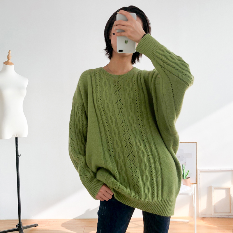 Fashion Green Hollow Twist Sweater,Sweater