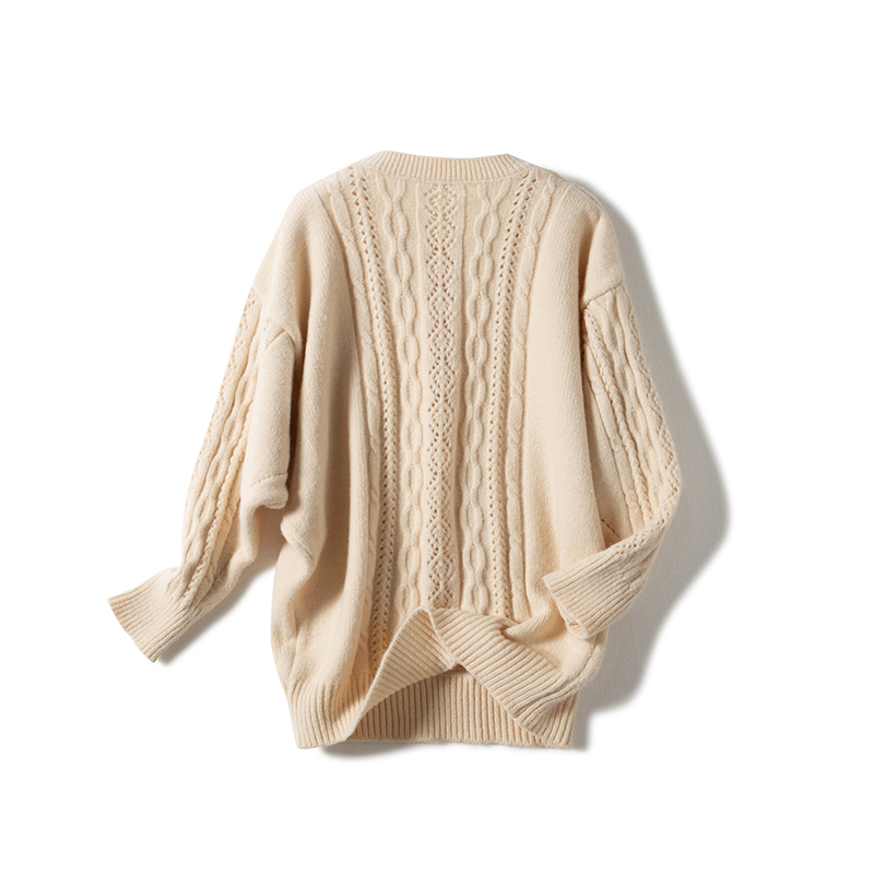 Fashion Beige Hollow Twist Sweater,Sweater