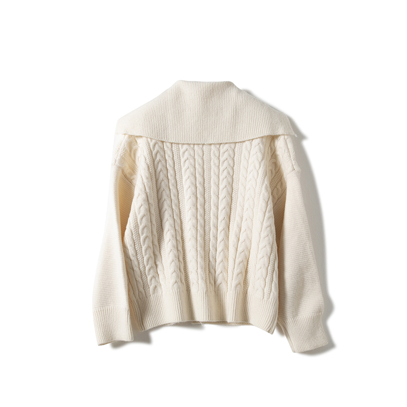 Fashion Navy Navy Collar Twist Knit Cardigan,Sweater