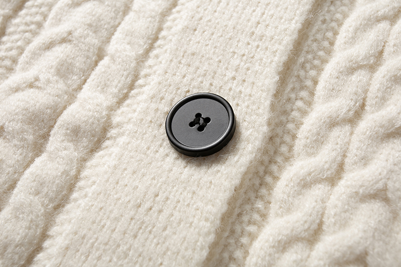 Fashion Creamy-white Navy Collar Twist Knit Cardigan,Sweater