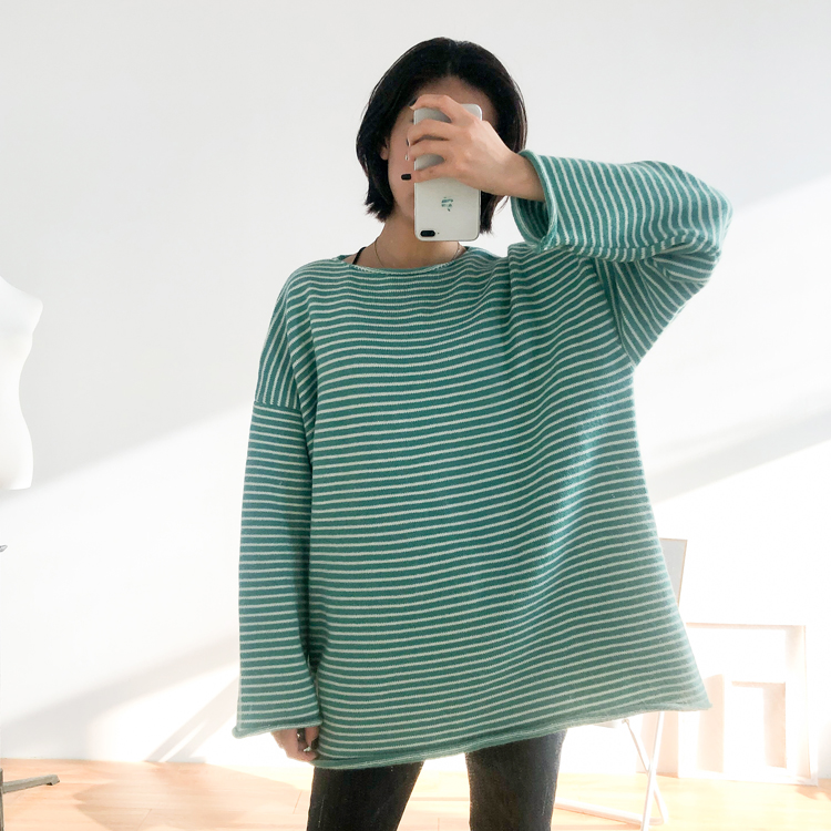 Fashion Green Striped Pullover,Sweater