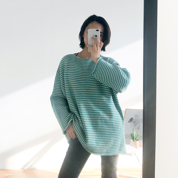 Fashion Green Striped Pullover,Sweater