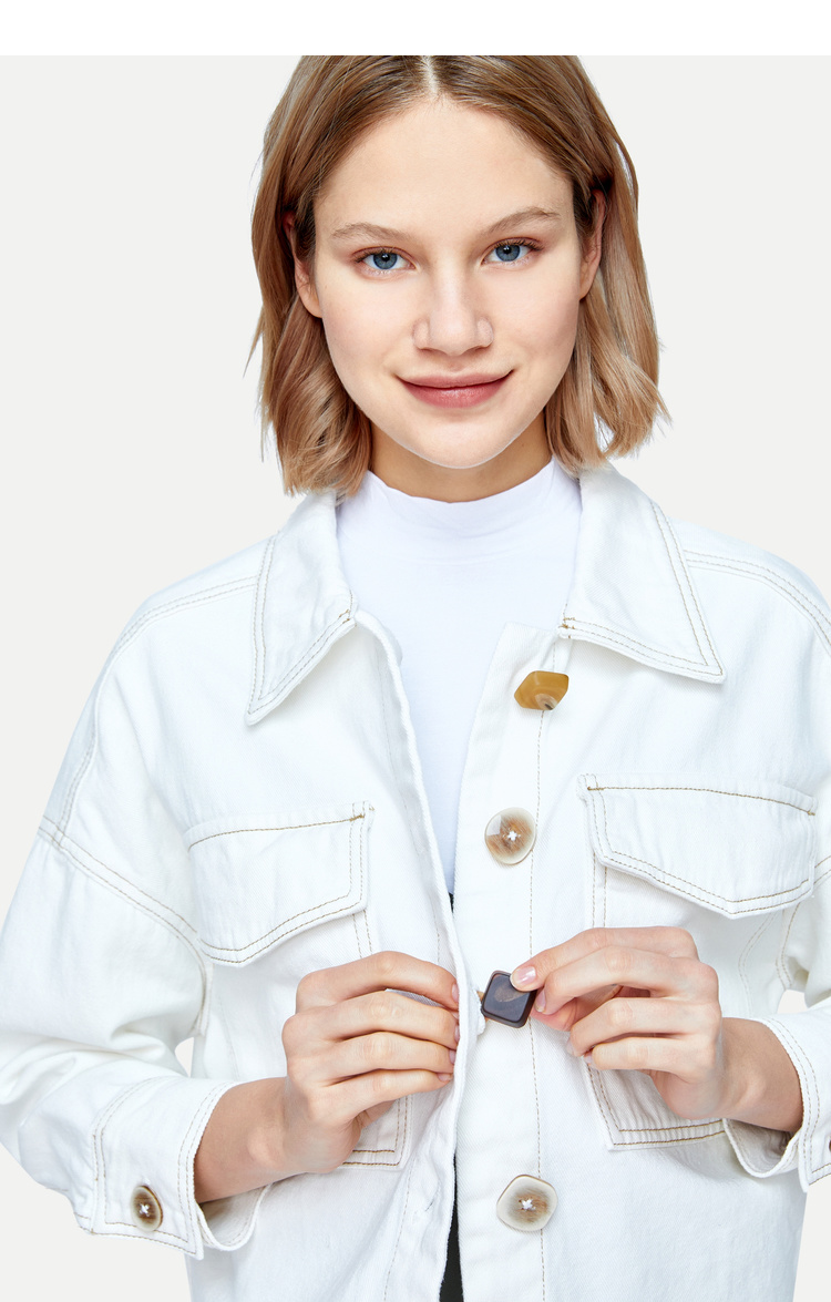 Fashion White Fringed Lapel Denim Jacket,Coat-Jacket